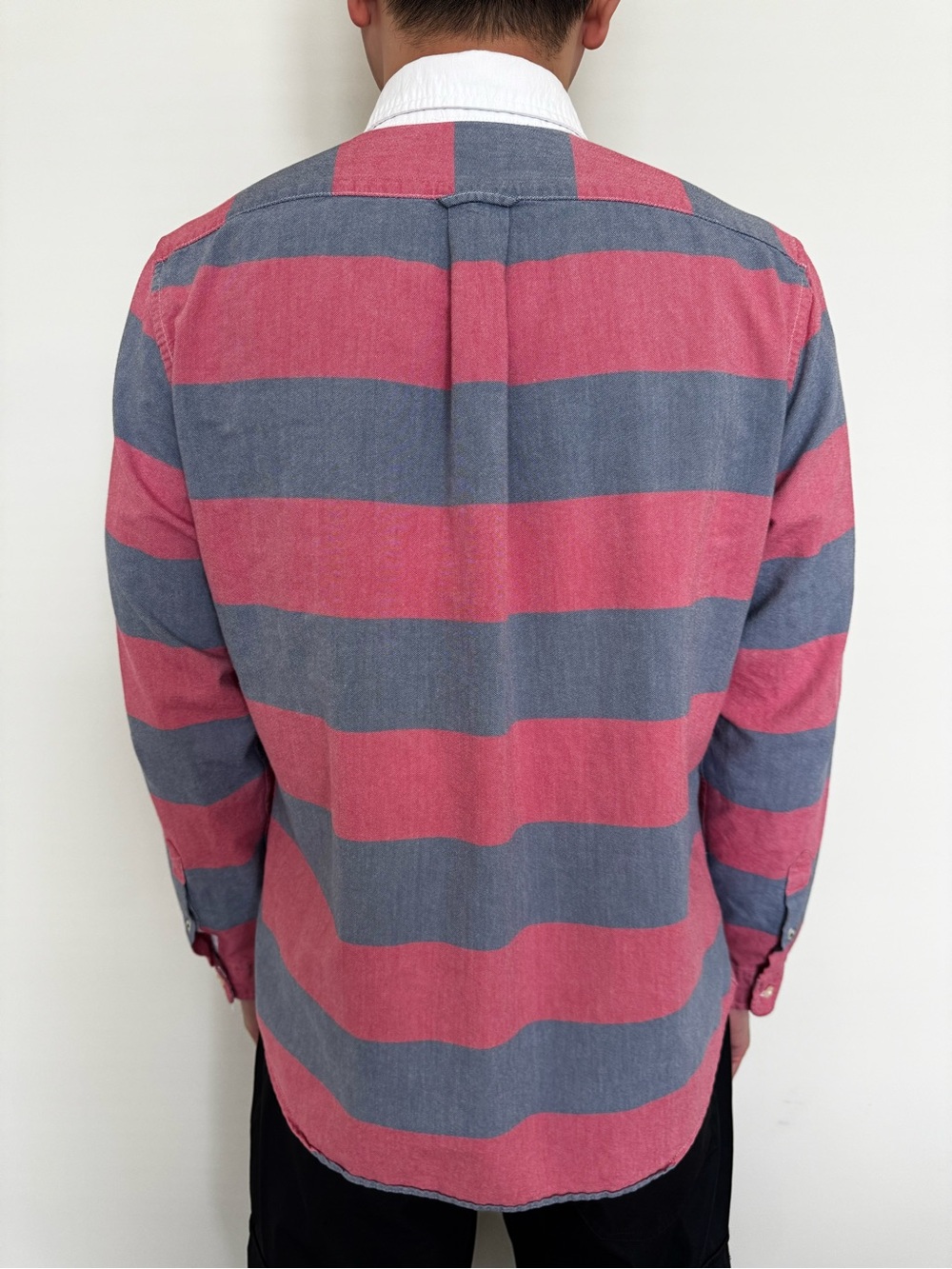 American Eagle Outfitters Red and Gray Striped Button-Down Shirt